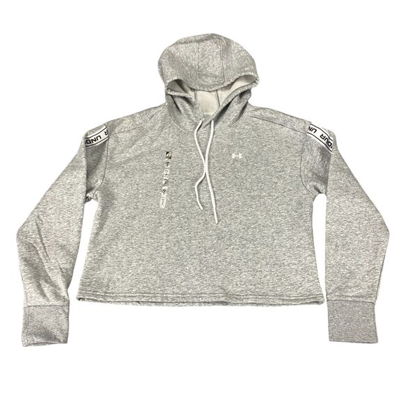 Under Armour Crop Hoodie Women's SM Heather Gray Fleece Lined Loose Fit Pullover - Picture 1 of 15